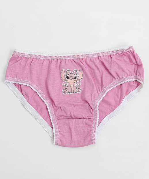 Kit 5 Calcinhas Infantil Stitch Tam 2 a 12 Rosa