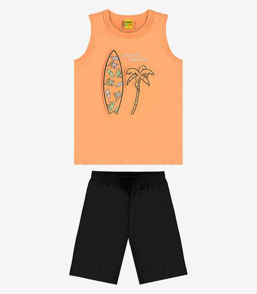 Conjunto Machão com Bermuda Meia Malha Rovi Kids Laranja