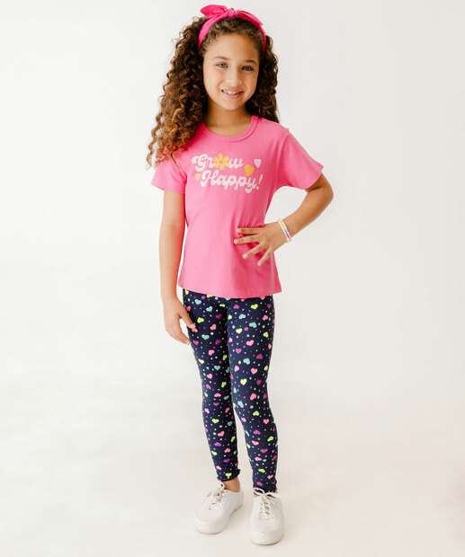 Calça Infantil Legging Coração Neon Marisa Tam 4 a 10