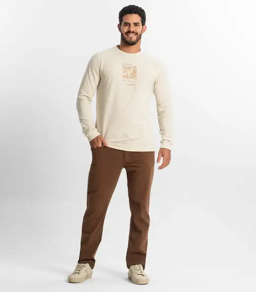 Camiseta Masculina Manga Longa Diametro Bege