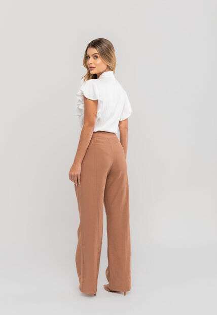 Blusa Feminina Com Laço na Gola e Manga Babado Branco Salvatore