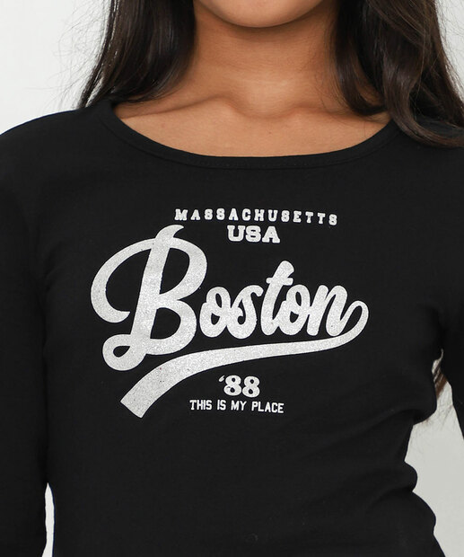 Blusa Juvenil College Manga Longa Marisa Tam 10 a 16 Preto