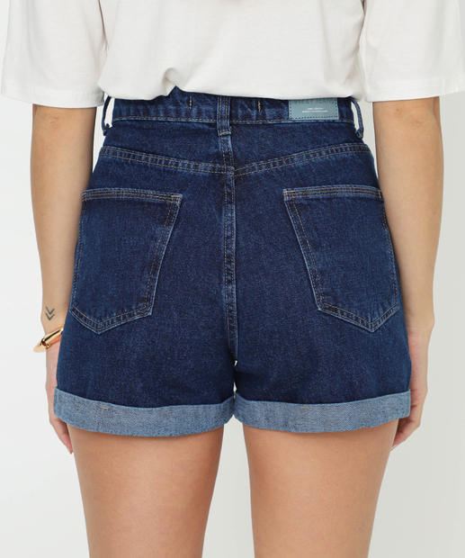 Short Jeans Feminino Lenço Barra Dobrada 