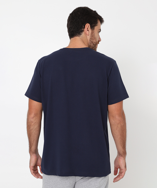 Camiseta Masculina Textura Estampada Marisa Azul