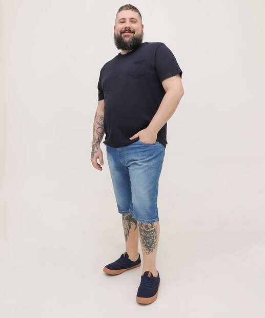 Bermuda Plus Size Masculina Jeans Reta Bolsos