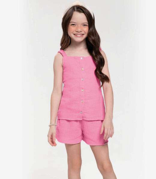 Conjunto Infantil Blusa Com Shorts Trick Nick Rosa