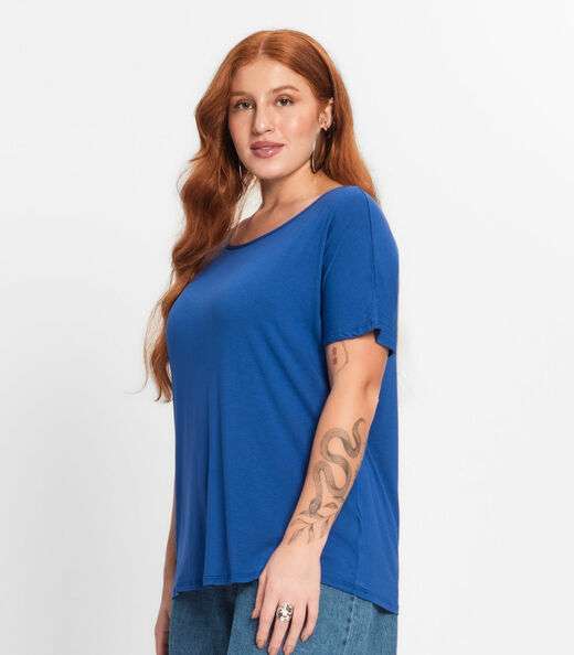Blusa Manga Curta Feminina Plus Size Secret Glam Azul