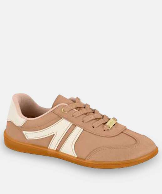 Image_Tênis Casual Feminino Recorte Moleca Bege