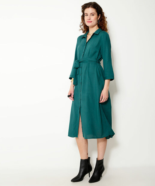 Vestido Midi Feminino Chemise Manga 7/8 Marisa