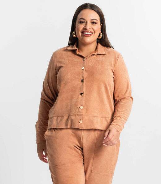 Image_Casaco Plus Size Feminino Em Suede Secret Glam Marrom
