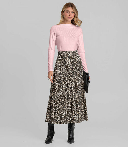 Blusa Feminina Manga Longa Canelada Dianna Rosa
