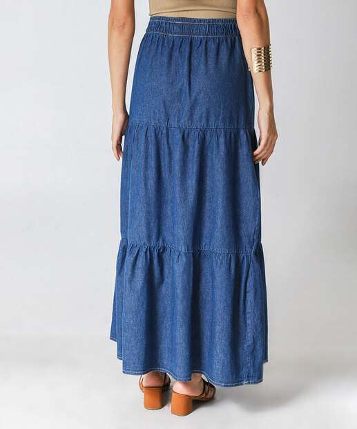 Saia Midi Jeans Feminina Três Marias Marisa Azul