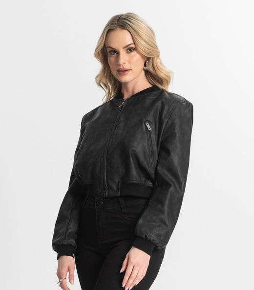 Jaqueta Feminina Bomber PU Hansez Preto