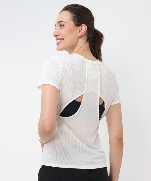 Blusa Feminina Fitness Recorte Manga Curta Marisa Off White