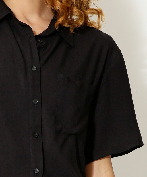 Camisa Cropped Feminina Bolso Manga Curta Marisa