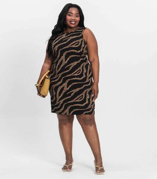 Vestido Plus Size Estampado Infinita Cor Preto