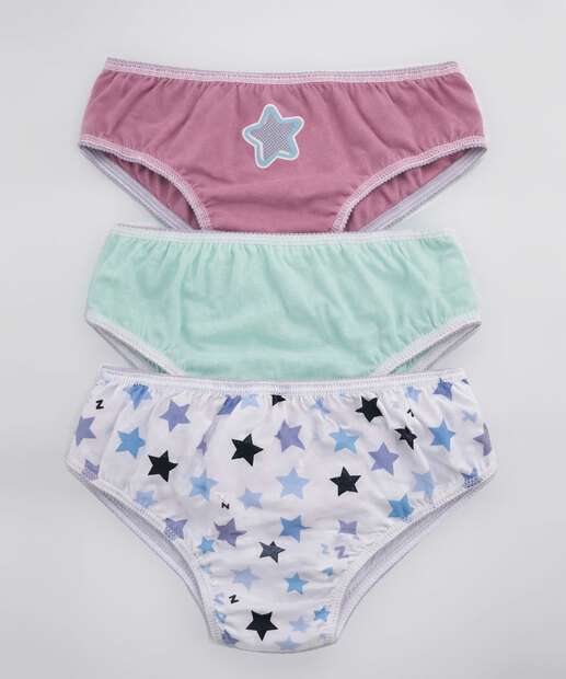 Image_Kit 3 Calcinhas Infantil Estrelas Marisa Tam 2 a 12 Rosa