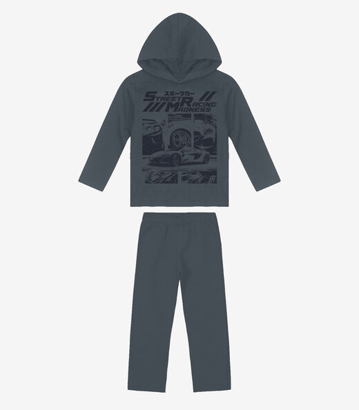 Image_Kit Conjunto Blusão Com Capuz E Calça Rovi Kids Cinza