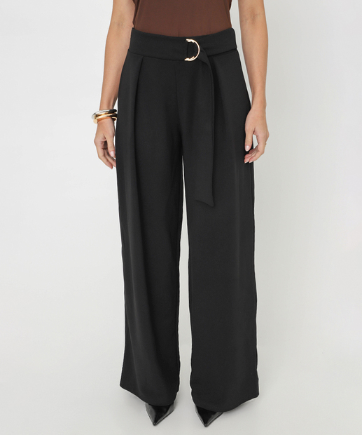 Calça Feminina Wide Leg Cinto Marisa Preto
