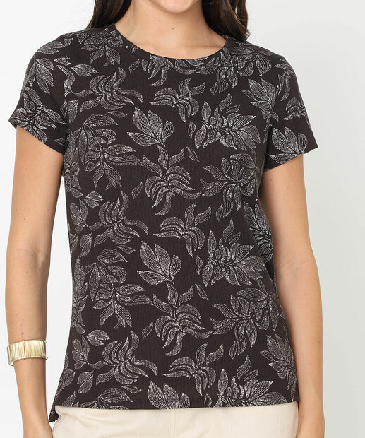 Blusa Feminina Canelada Estampada Marisa Marrom