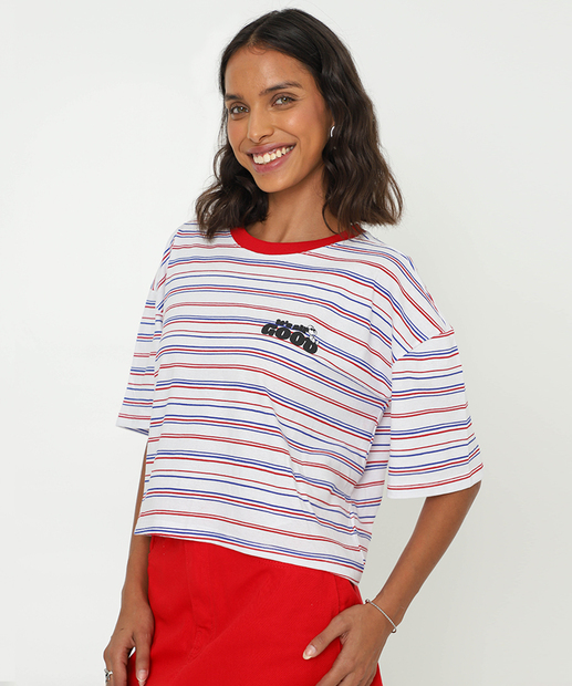 Image_Blusa Feminina Listrada Manga Curta Snoopy Branco