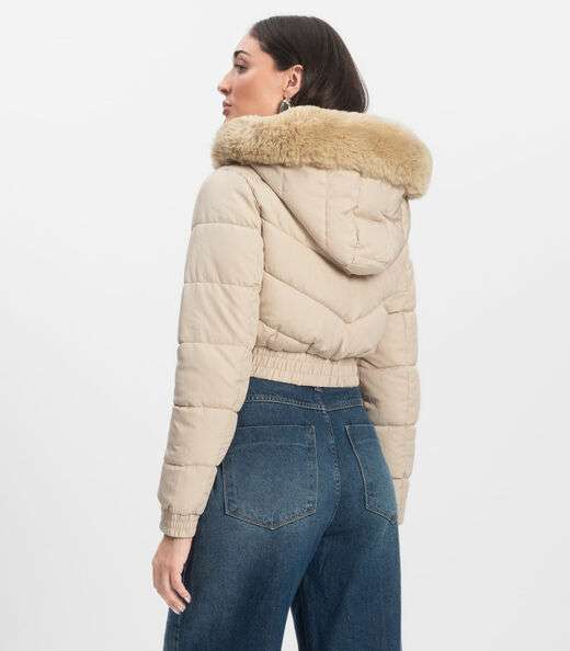 Jaqueta Feminina Peluciada Com Capuz Sea Surf Bege