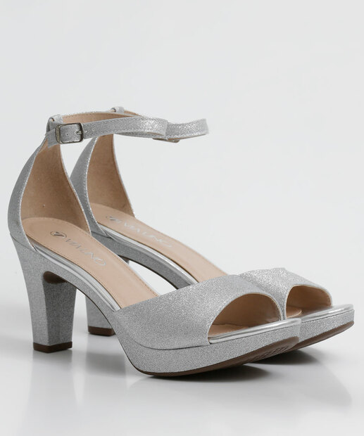 Sandália Meia Pata Feminina Salto Grosso Brilho Via Uno 