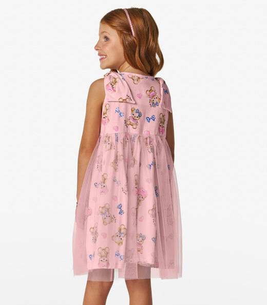 Vestido em Cotton Leve e Tule Trick Nick Rosa