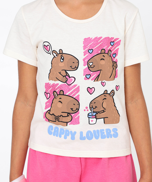 Conjunto Infantil Estampa Capivara Marisa Tam 4 a 10 Off White