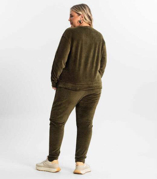 Conjunto Plus Size Casaco Com Calça Secret Glam Verde