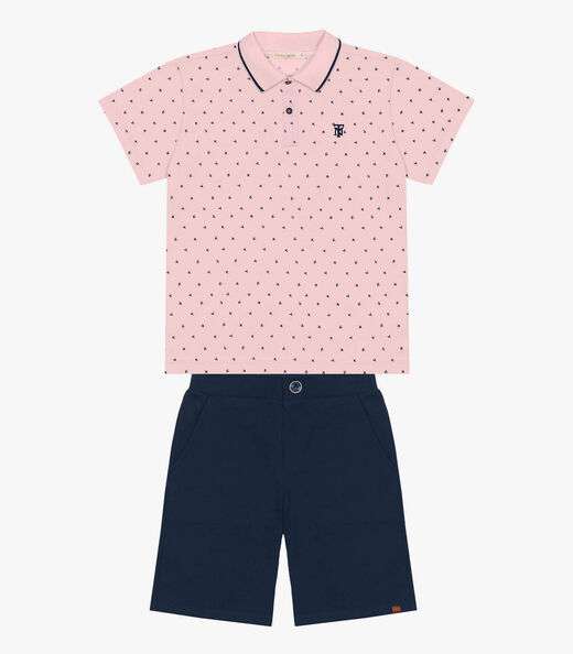 Conjunto Infantil Polo Com Bermuda Trick Nick Rosa