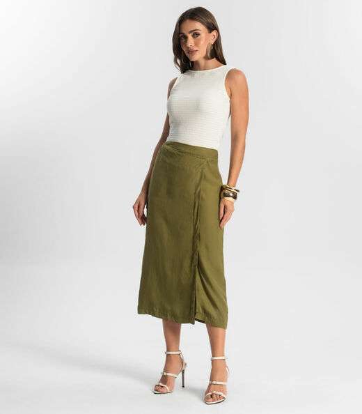 Saia Midi Com Fenda Endless Verde