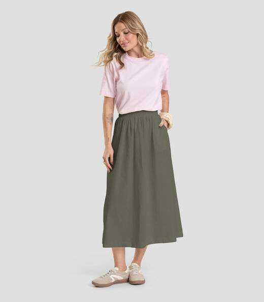 Saia Midi Feminina em Sarja Dianna Verde