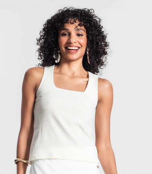 Regata Feminina Em Ribana Canelada Lurex Rovitex Bege