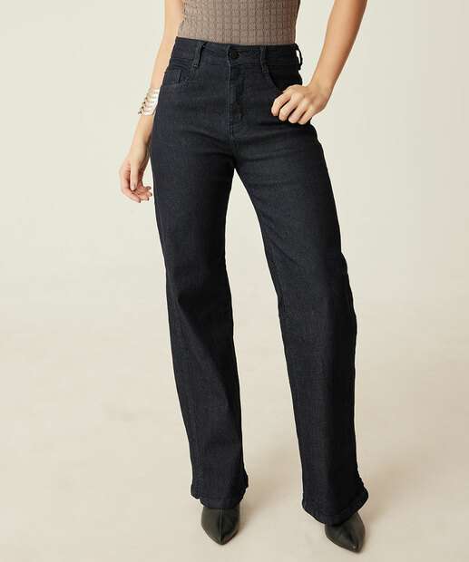 Calça Jeans Wide Leg Feminina Bolsos Biotipo