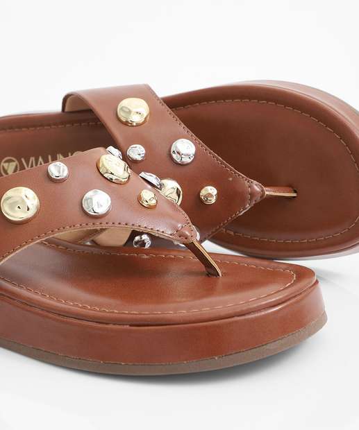 Tamanco Feminino Flatform Tachas Via Uno Caramelo