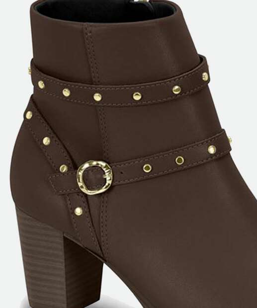 Bota Feminina Cano Curto Salto Grosso Tachas Modare 