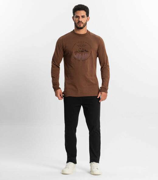 Camiseta Masculina Manga Longa Diametro Marrom