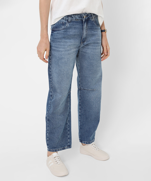Calça Jeans Barrel Feminina Bolsos Sawary Azul