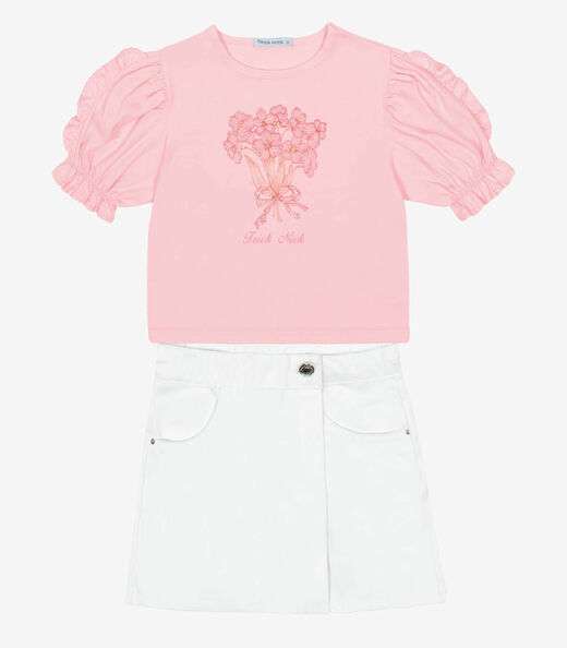 Conjunto Blusa Com Shorts Saia Sarja Trick Nick Branco