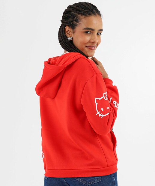 Blusão Feminino Capuz Moletom Hello Kitty Vermelho