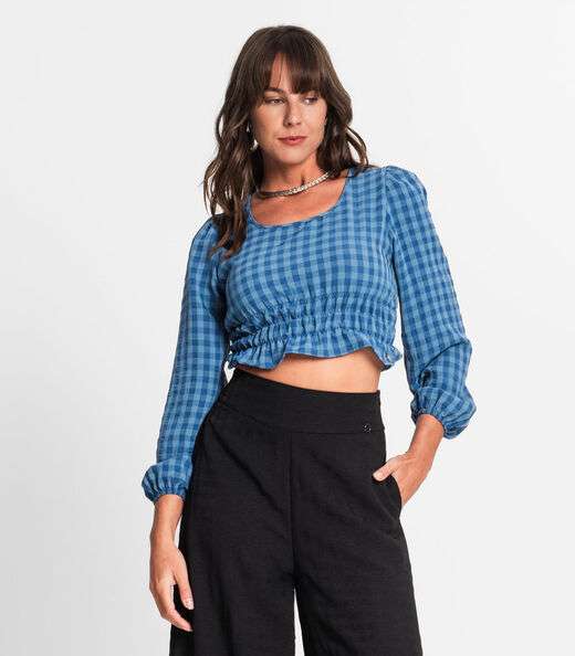 Image_Blusa Manga Longa Feminina Xadrez Endless Azul