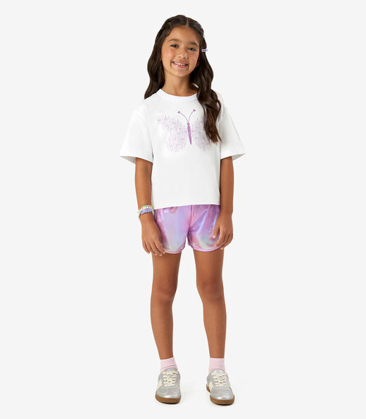 Conjunto Blusa com Shorts Cotton e Malha Rovi Kids Branco