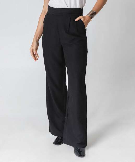 Calça Feminina Reta Alfaiataria Pregas Marisa Preta