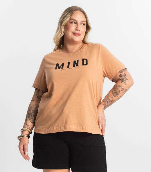 T- Shirt Feminina Plus Size Secret Glam Marrom