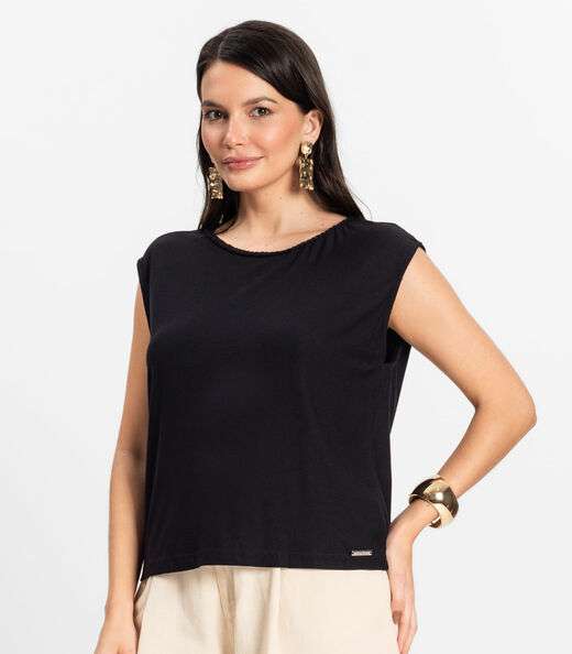 Blusa Feminina em Visco Creponada Rovitex Preto