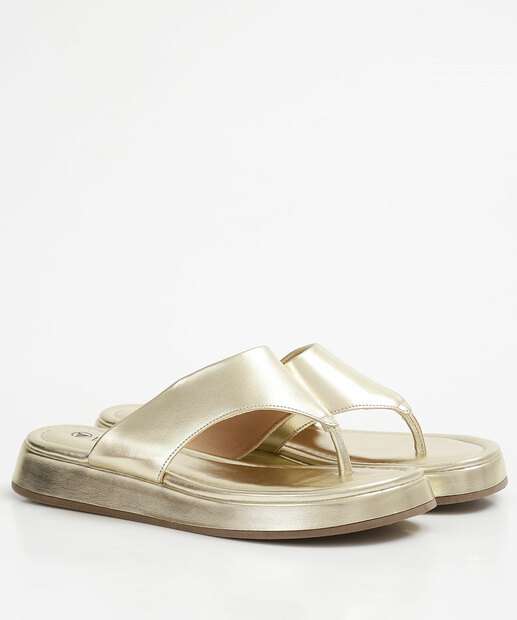 Tamanco Feminino Tiras Flatform Metalizado Via Uno