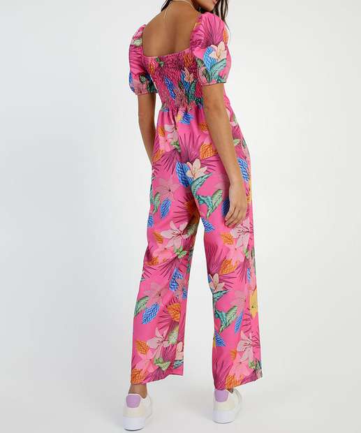 Macacão Feminino Pantalona Estampa Tropical Marisa 