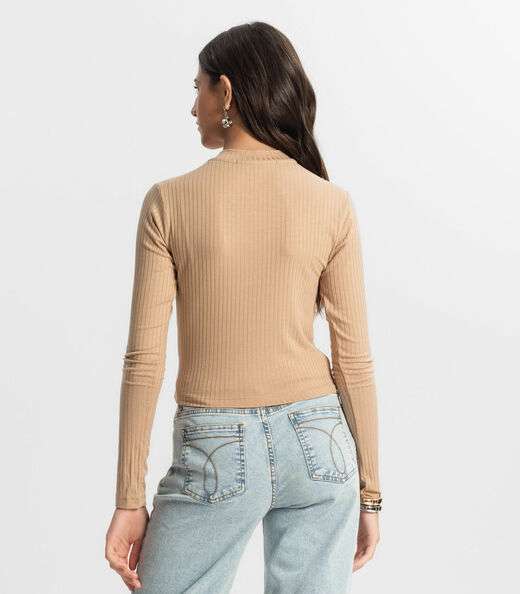 Blusa Cropped Juvenil Feminina Gola Alta Minty Marrom