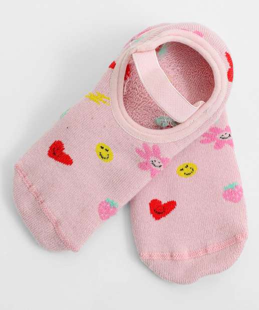 Meia Sapatilha Infantil Antiderrapante Marisa Rosa